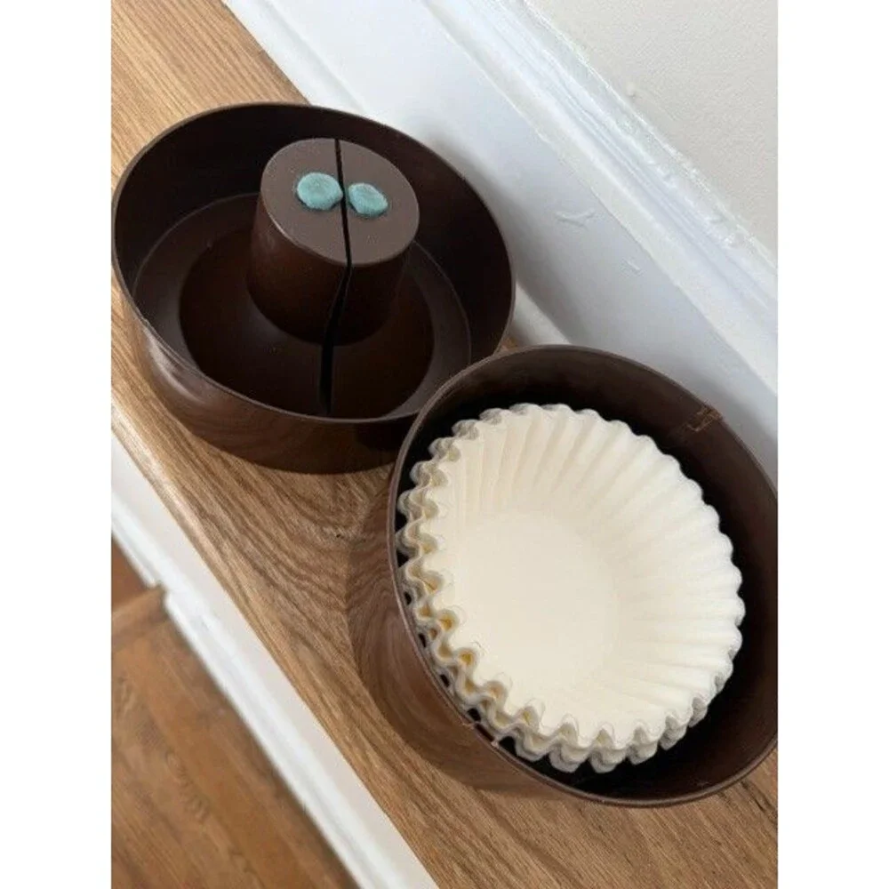 Vtg Coffee Filter Brown Round 70's Plastic Dispenser Storage Made In USA